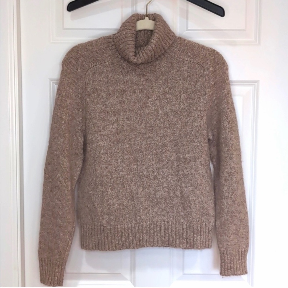 Nili Lotan Baby Alpaca Wool Blend Tan Knit Turtleneck Sweater Size Small